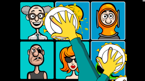 Screenshot of a Look to Learn game with six windows of cartoon-like characters.