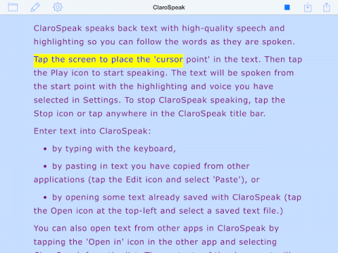 ClaroSpeak screenshot with visual highlighting in body of text.