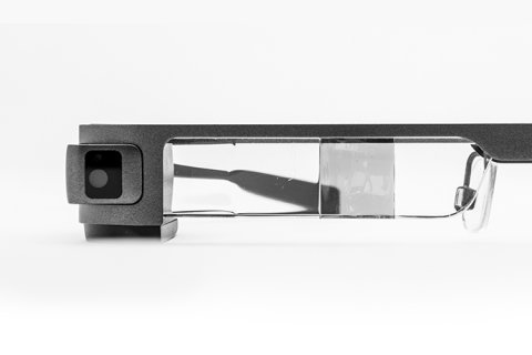 Side view of glasses, showing camera. 