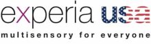 The logo with the word "experia" written in black lower case followed by a red/white/and blue "usa" also in lower case. Under this are the words "multisensory for everyone" written in black lower case.