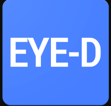 The company name is written on a light blue rectangle with rounded corners in white capital letters "E","Y","E","-","D".