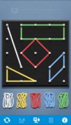 An app screen with an arial view of a pegboard and rubber bands stretched around pegs to create shapes.